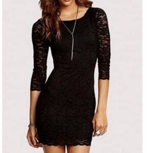 Forever 21 Black Lace BodyCon 3/4 Sleeve Dress